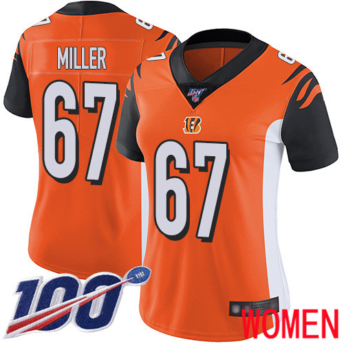 Cincinnati Bengals Limited Orange Women John Miller Alternate Jersey NFL Footballl #67 100th Season Vapor Untouchable->cincinnati bengals->NFL Jersey